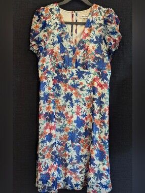 Calvin Klein Chiffon Puff Sleeve Floral Dress As Seen On Workin' Moms